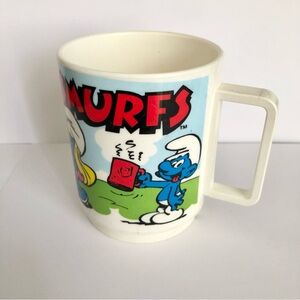 Smurfs Plastic cup mug Smurfette Snorkel Smurf cartoon 80's vintage USA